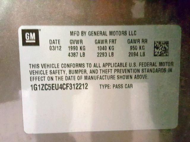 1G1ZC5EU4CF312212 - 2012 CHEVROLET MALIBU 1LT TAN photo 10