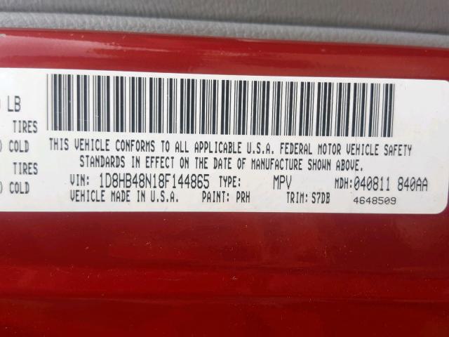 1D8HB48N18F144865 - 2008 DODGE DURANGO SL RED photo 10