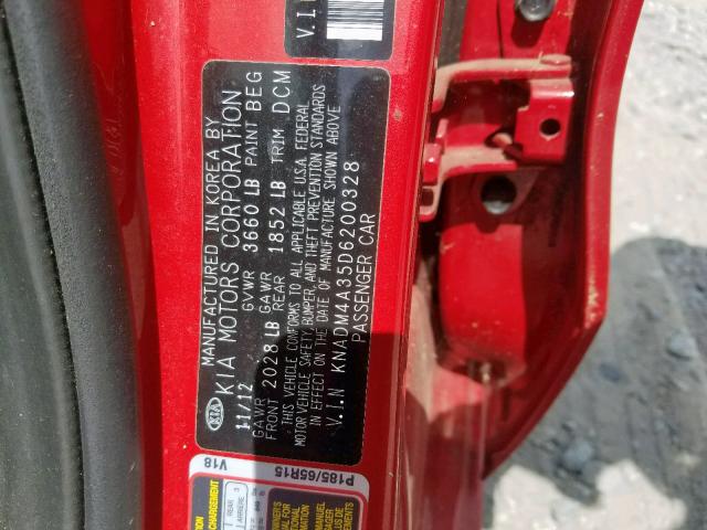 KNADM4A35D6200328 - 2013 KIA RIO LX RED photo 10