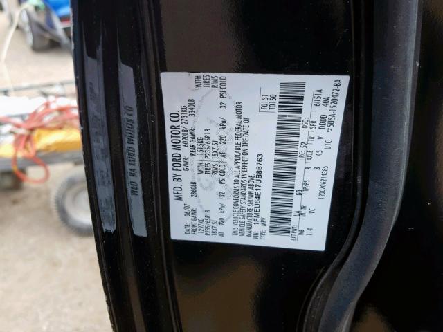 1FMEU64E17UB86763 - 2007 FORD EXPLORER E BLACK photo 10