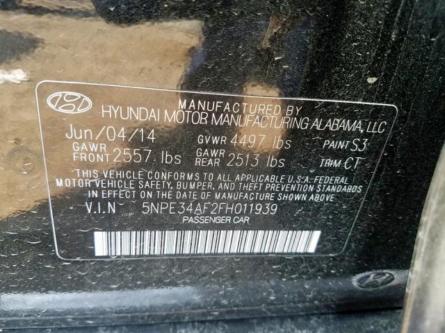 5NPE34AF2FH011939 - 2015 HYUNDAI SONATA SPO BLACK photo 10