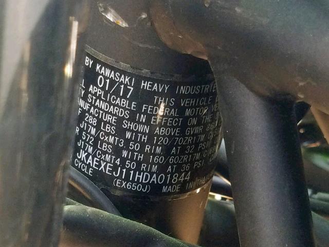 JKAEXEJ11HDA01844 - 2017 KAWASAKI EX650 J თეთრი ფოტო 10