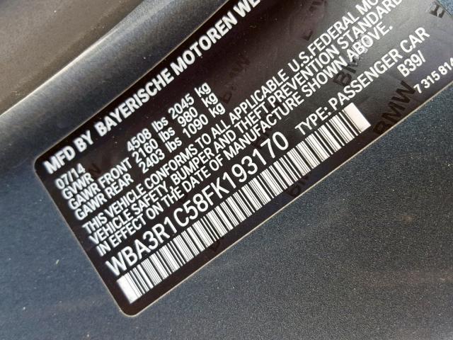 WBA3R1C58FK193170 - 2015 BMW 435 I GRAY photo 10