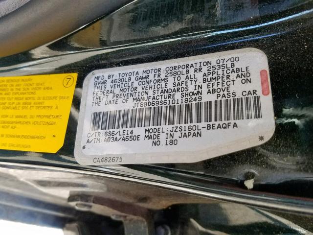 JT8BD69S610118249 - 2001 LEXUS GS 300 GREEN photo 10