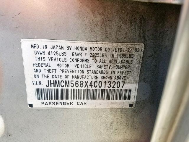 JHMCM568X4C013207 - 2004 HONDA ACCORD EX SILVER photo 10