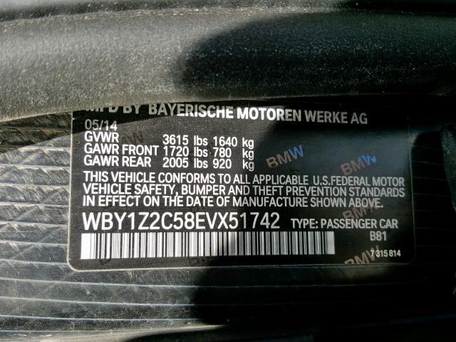 WBY1Z2C58EVX51742 - 2014 BMW I3 BEV TWO TONE photo 10