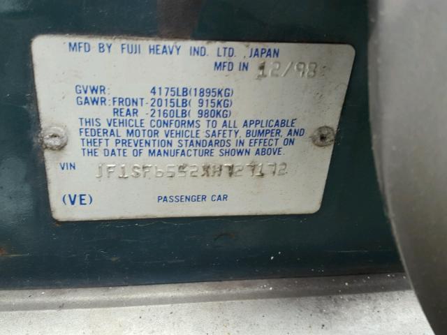 JF1SF6552XH727172 - 1999 SUBARU FORESTER S GREEN photo 10