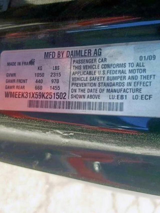 WMEEK31X59K251502 - 2009 SMART FORTWO PAS 黑色 照片 10