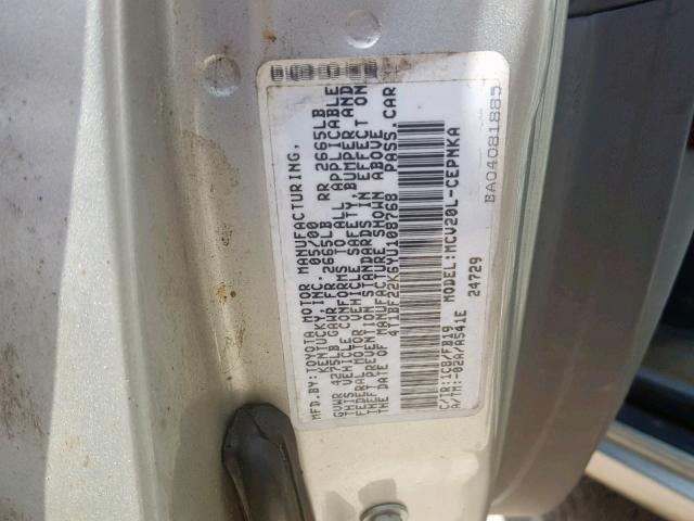 4T1BF22K6YU108768 - 2000 TOYOTA CAMRY LE SILVER photo 10