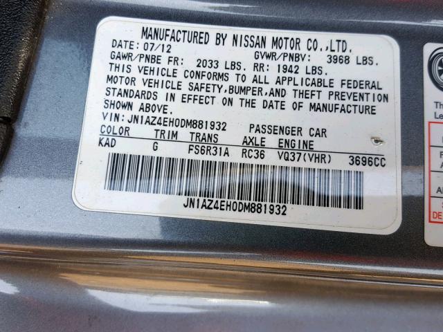 JN1AZ4EH0DM881932 - 2013 NISSAN 370Z BASE GRAY photo 10