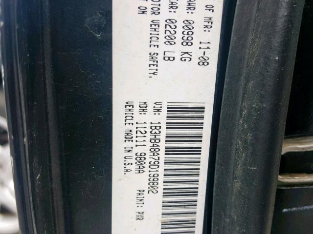 1B3HB48A79D199802 - 2009 DODGE CALIBER SX BLACK photo 10