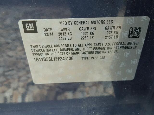 1G11B5SL1FF246136 - 2015 CHEVROLET MALIBU LS BLUE photo 10