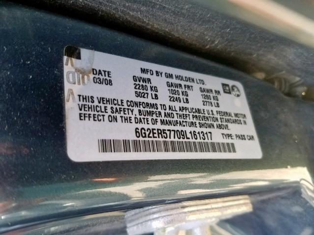 6G2ER57709L161317 - 2009 PONTIAC G8 BLUE photo 10