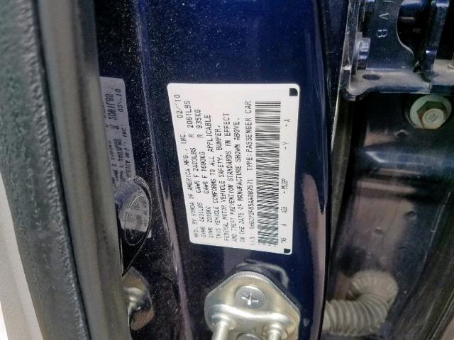 1HGCP2F85AA087571 - 2010 HONDA ACCORD EXL BLUE photo 10