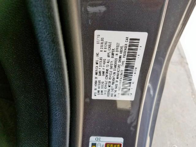 1HGCT2B88FA009472 - 2015 HONDA ACCORD EXL GRAY photo 10