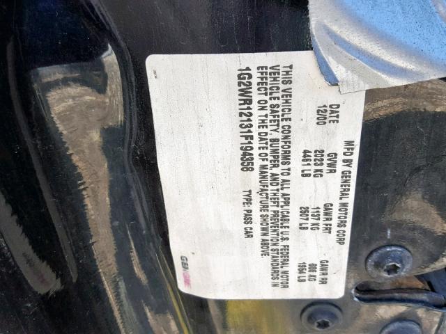 1G2WR12131F194358 - 2001 PONTIAC GRAND PRIX BLACK photo 10