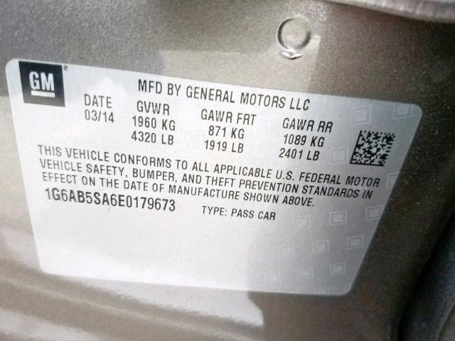 1G6AB5SA6E0179673 - 2014 CADILLAC ATS LUXURY GRAY photo 10