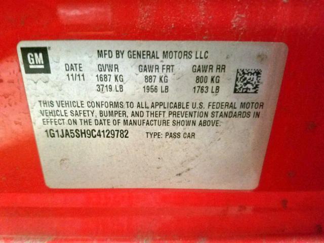 1G1JA5SH9C4129782 - 2012 CHEVROLET SONIC LS ORANGE photo 10