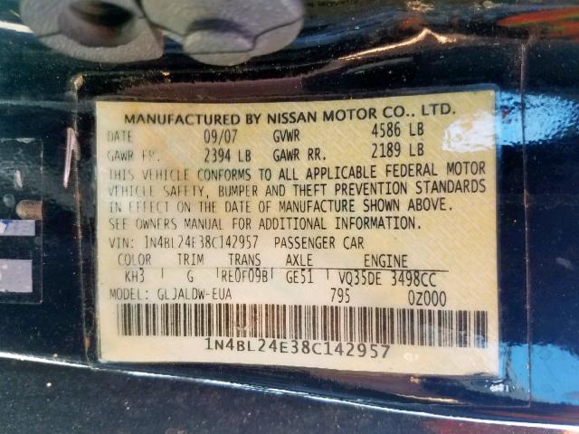 1N4BL24E38C142957 - 2008 NISSAN ALTIMA 3.5 BLACK photo 10