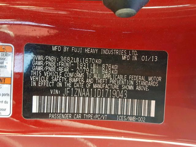 JF1ZNAA11D1719043 - 2013 TOYOTA SCION FR-S RED photo 10