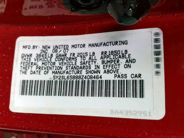 5Y2SL65888Z408464 - 2008 PONTIAC VIBE RED photo 10