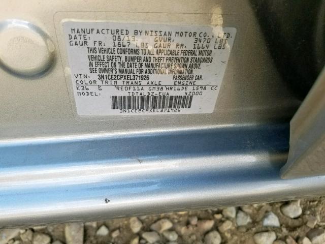 3N1CE2CPXEL371926 - 2014 NISSAN VERSA NOTE SILVER photo 10