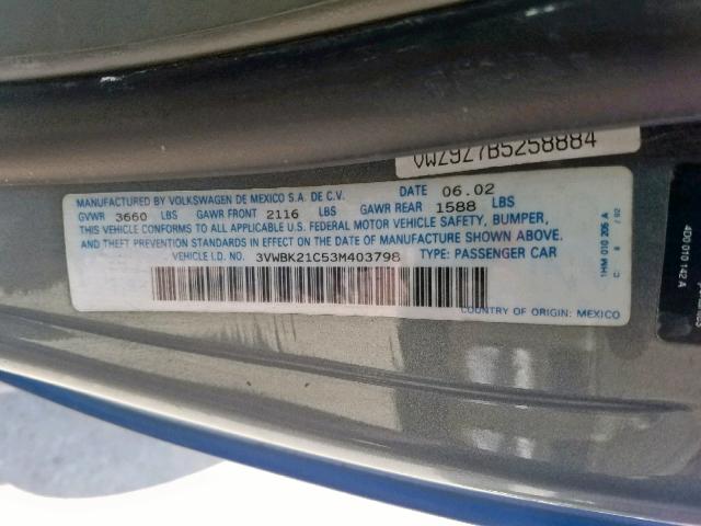 3VWBK21C53M403798 - 2003 VOLKSWAGEN NEW BEETLE ლურჯი ფოტო 10