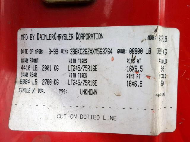 3B6KC26ZXXM563764 - 1999 DODGE RAM 2500 RED photo 10