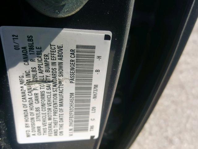 2HGFB2F92CH545298 - 2012 HONDA CIVIC EXL GRAY photo 10