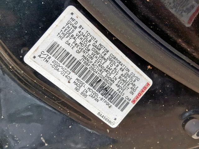 JT8BF28G4Y0268628 - 2000 LEXUS ES 300 BLACK photo 10