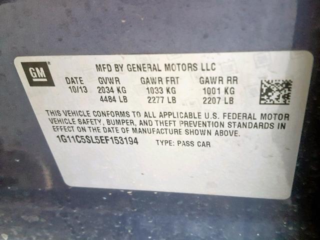 1G11C5SL5EF153194 - 2014 CHEVROLET MALIBU 1LT 蓝色 照片 10