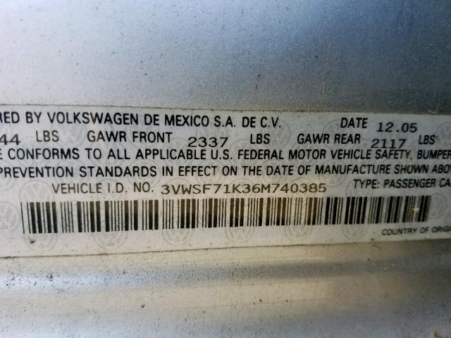 3VWSF71K36M740385 - 2006 VOLKSWAGEN JETTA 2.5 SILVER photo 10