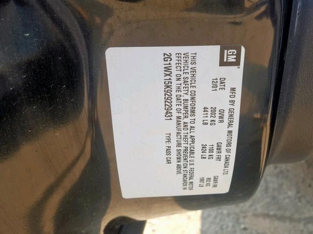 2G1WX15K929229431 - 2002 CHEVROLET MONTE CARL 黑色 照片 10