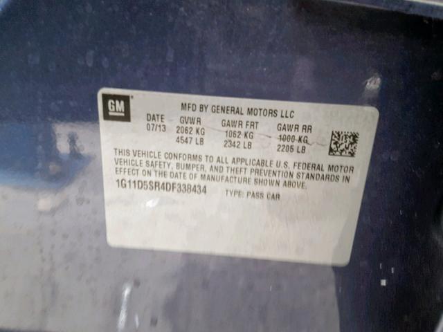 1G11D5SR4DF338434 - 2013 CHEVROLET MALIBU 1LT BLUE photo 10