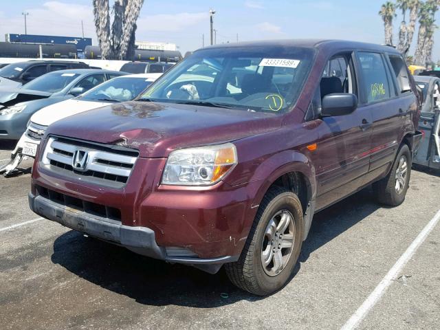 5FNYF28187B024391 - 2007 HONDA PILOT LX MAROON photo 2