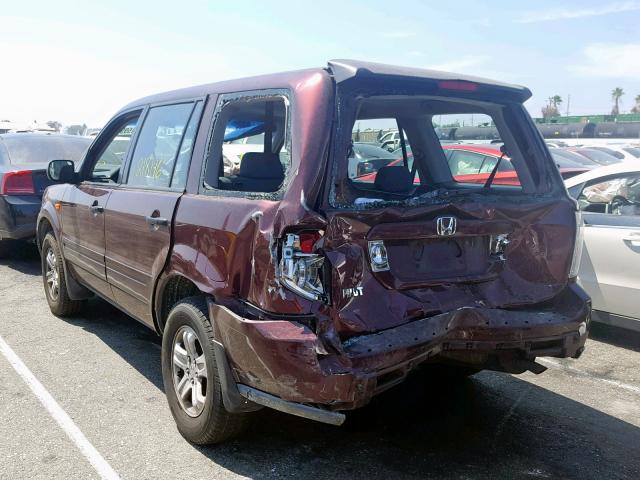 5FNYF28187B024391 - 2007 HONDA PILOT LX MAROON photo 3