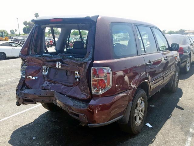 5FNYF28187B024391 - 2007 HONDA PILOT LX MAROON photo 4