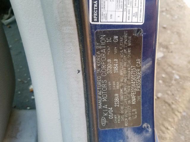 KNAFE121X45017157 - 2004 KIA NEW SPECTR BLUE photo 10