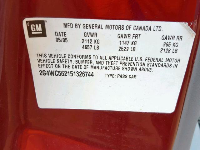 2G4WC562151326744 - 2005 BUICK LACROSSE C RED photo 10