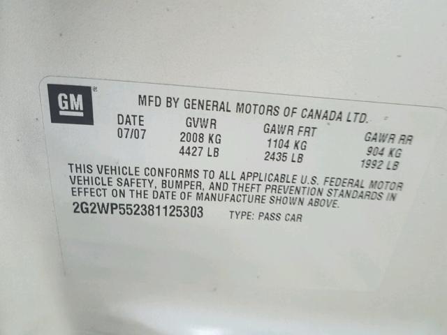 2G2WP552381125303 - 2008 PONTIAC GRAND PRIX ნაცრისფერი ფოტო 10