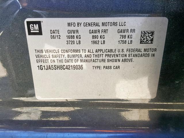 1G1JA5SH8C4219036 - 2012 CHEVROLET SONIC LS GRAY photo 10