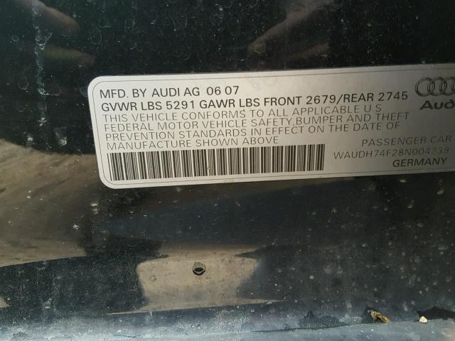 WAUDH74F28N004239 - 2008 AUDI A6 3.2 QUA BLACK photo 10