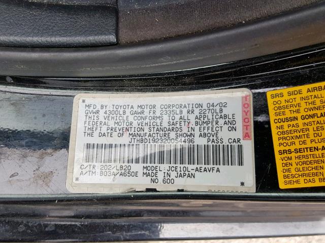 JTHBD192320054496 - 2002 LEXUS IS 300 BLACK photo 10