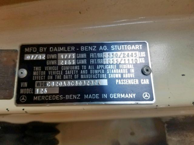 CB20A8CB032374 - 1982 MERCEDES-BENZ 300 SD CREAM photo 10