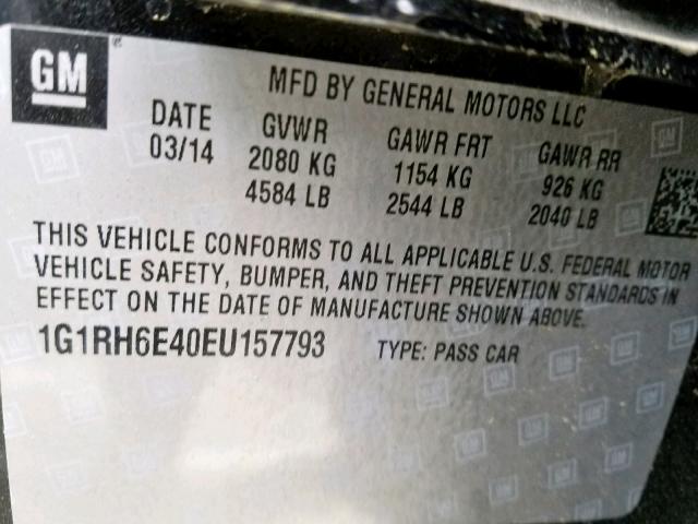 1G1RH6E40EU157793 - 2014 CHEVROLET VOLT BLACK photo 10