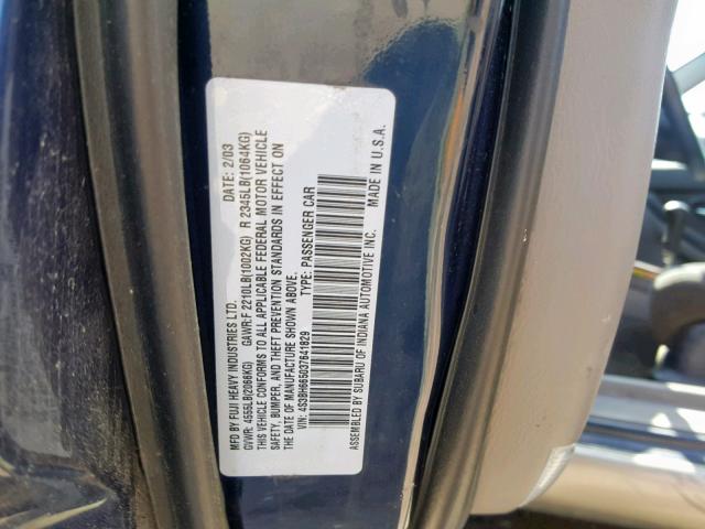 4S3BH665037641829 - 2003 SUBARU LEGACY OUT BLUE photo 10