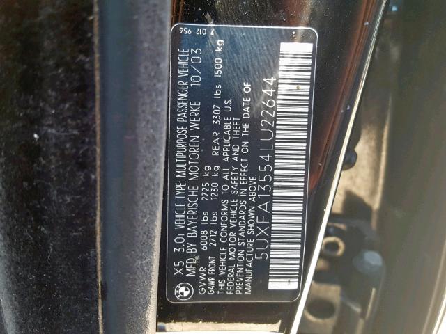 5UXFA13554LU22644 - 2004 BMW X5 3.0I BLACK photo 10