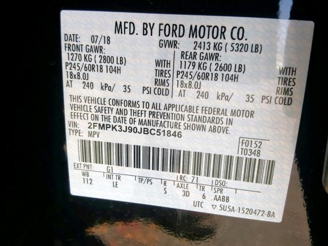 2FMPK3J90JBC51846 - 2018 FORD EDGE SEL BLACK photo 10