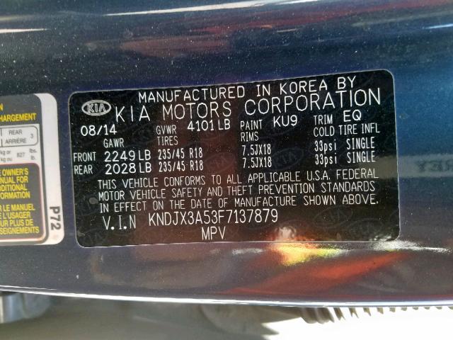 KNDJX3A53F7137879 - 2015 KIA SOUL ! BLUE photo 10