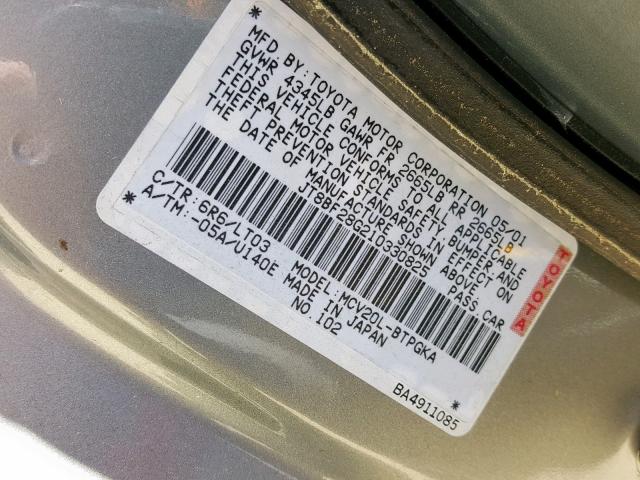 JT8BF28G210330825 - 2001 LEXUS ES 300 GRAY photo 10